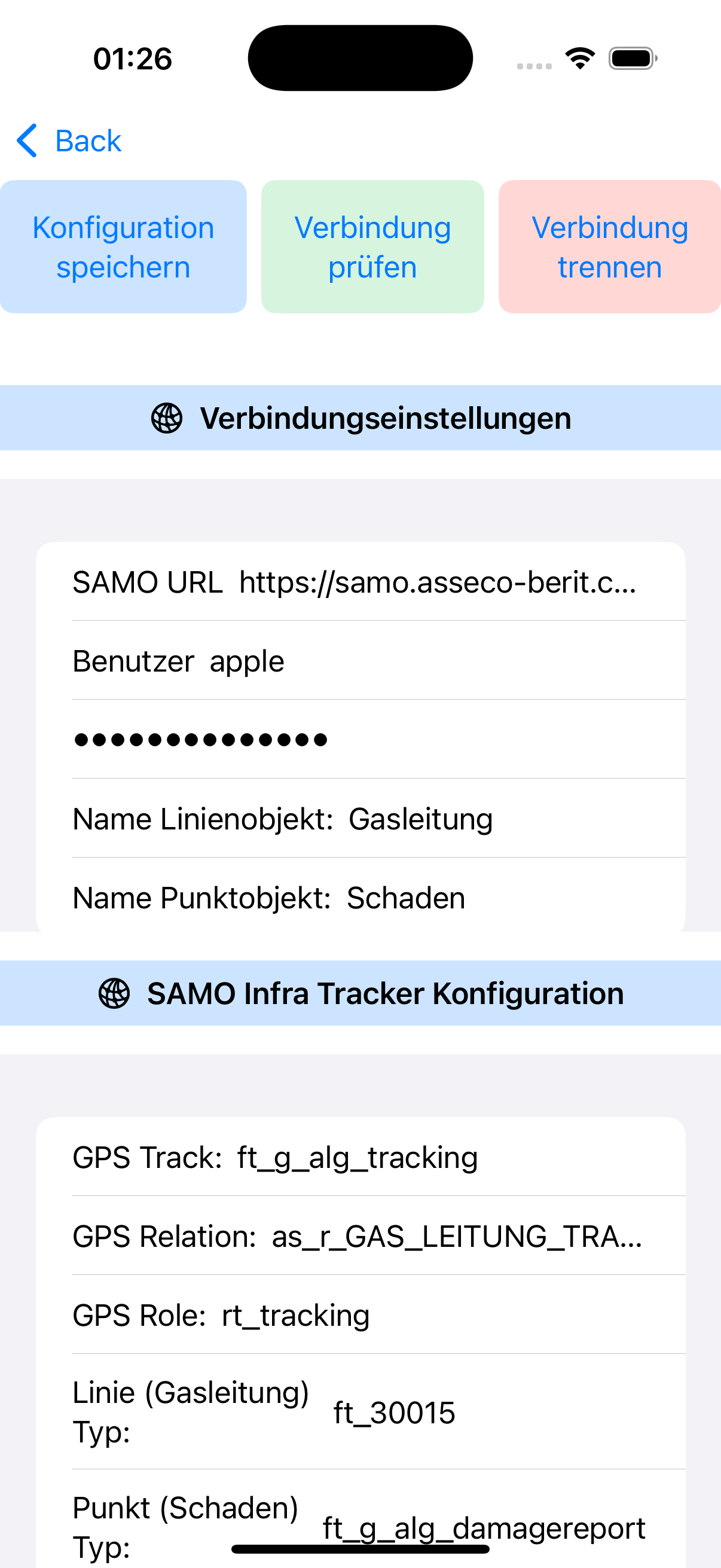 Konfigurationsseite der App